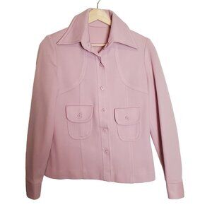 Vintage Small Blush Mauve 70s Shacket‎ Pockets Polyester Unbranded Collar